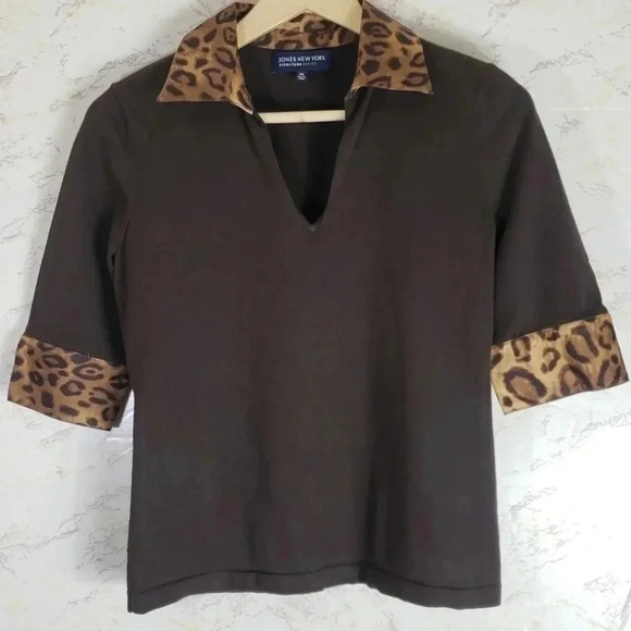 Jones New York | Top | PS | Brown & Safari Print - Picture 1 of 6